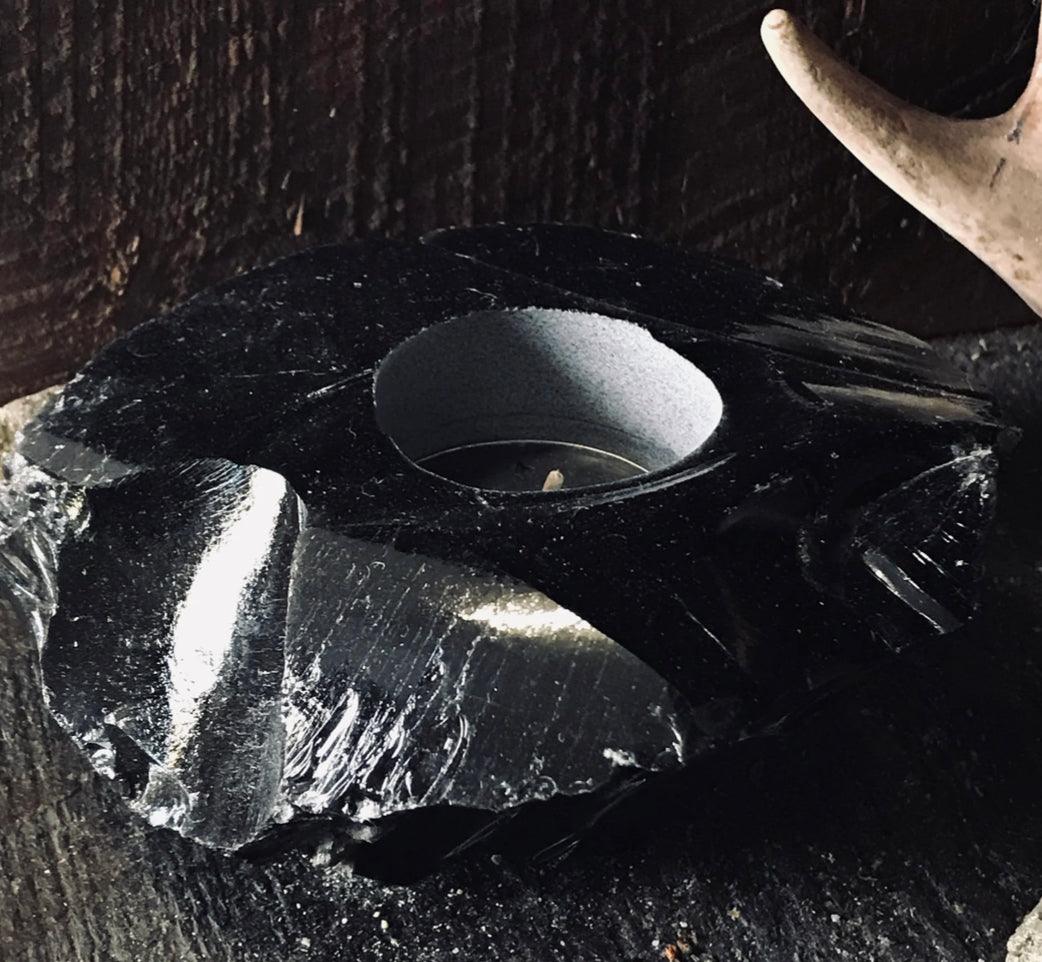 Obsidian Candle Light Holder