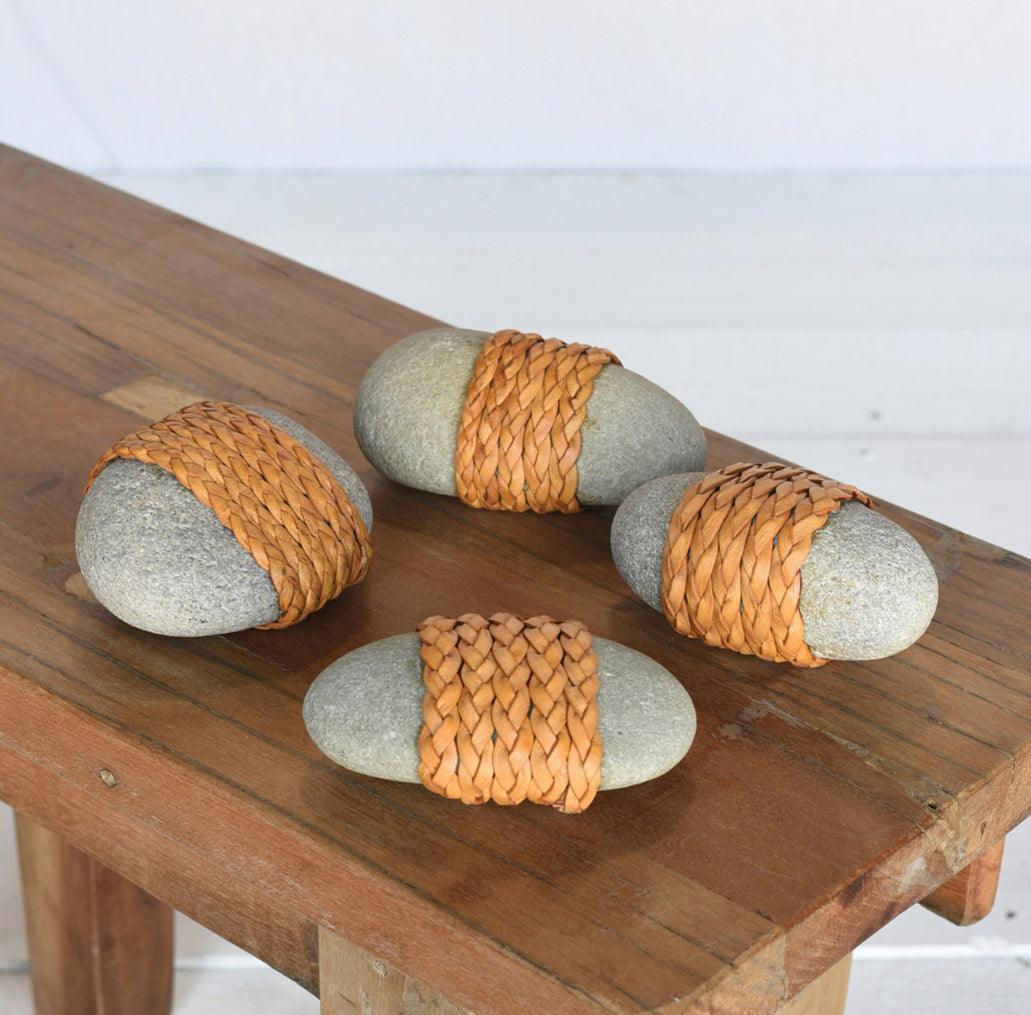 Leather Braid Wrapped Stone