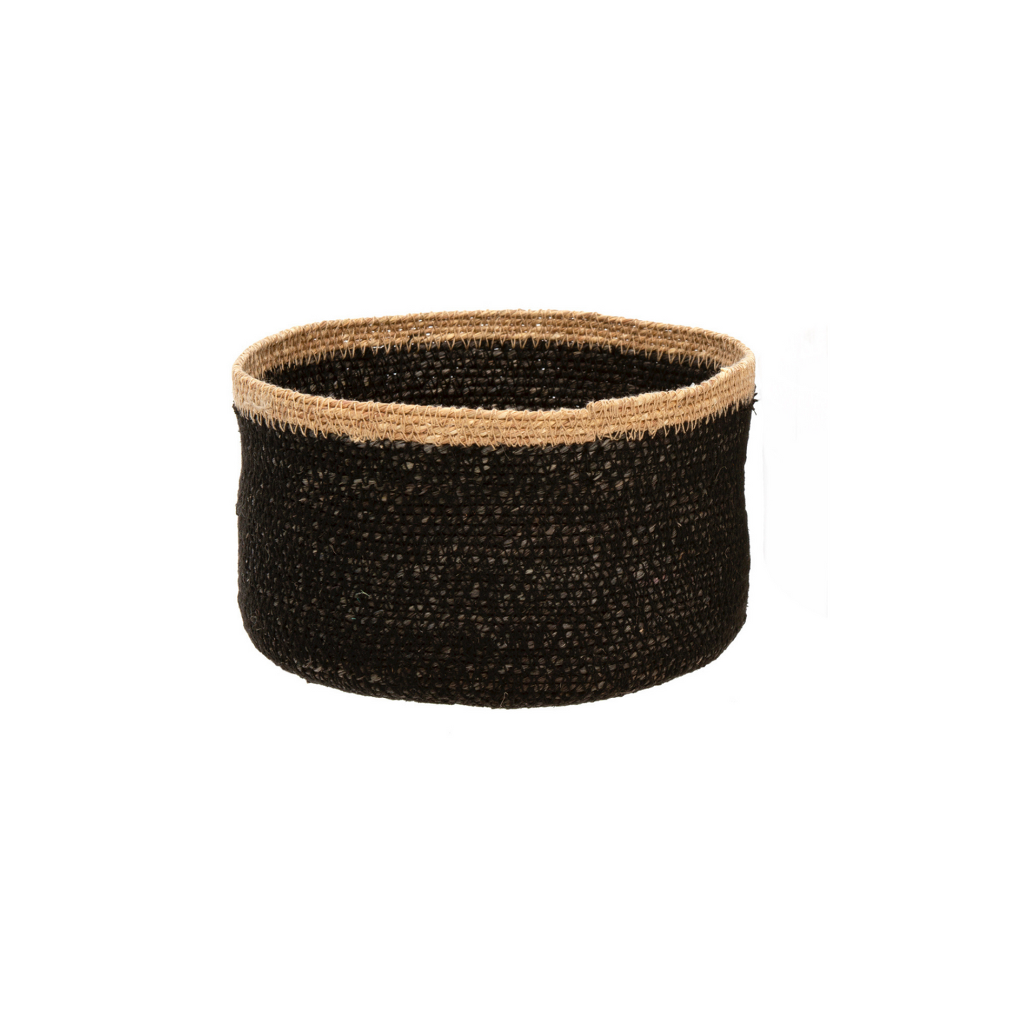 Black seagrass basket with tan stripe at top